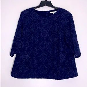 Boden Navy embroidered 3/4 sleeve blouse